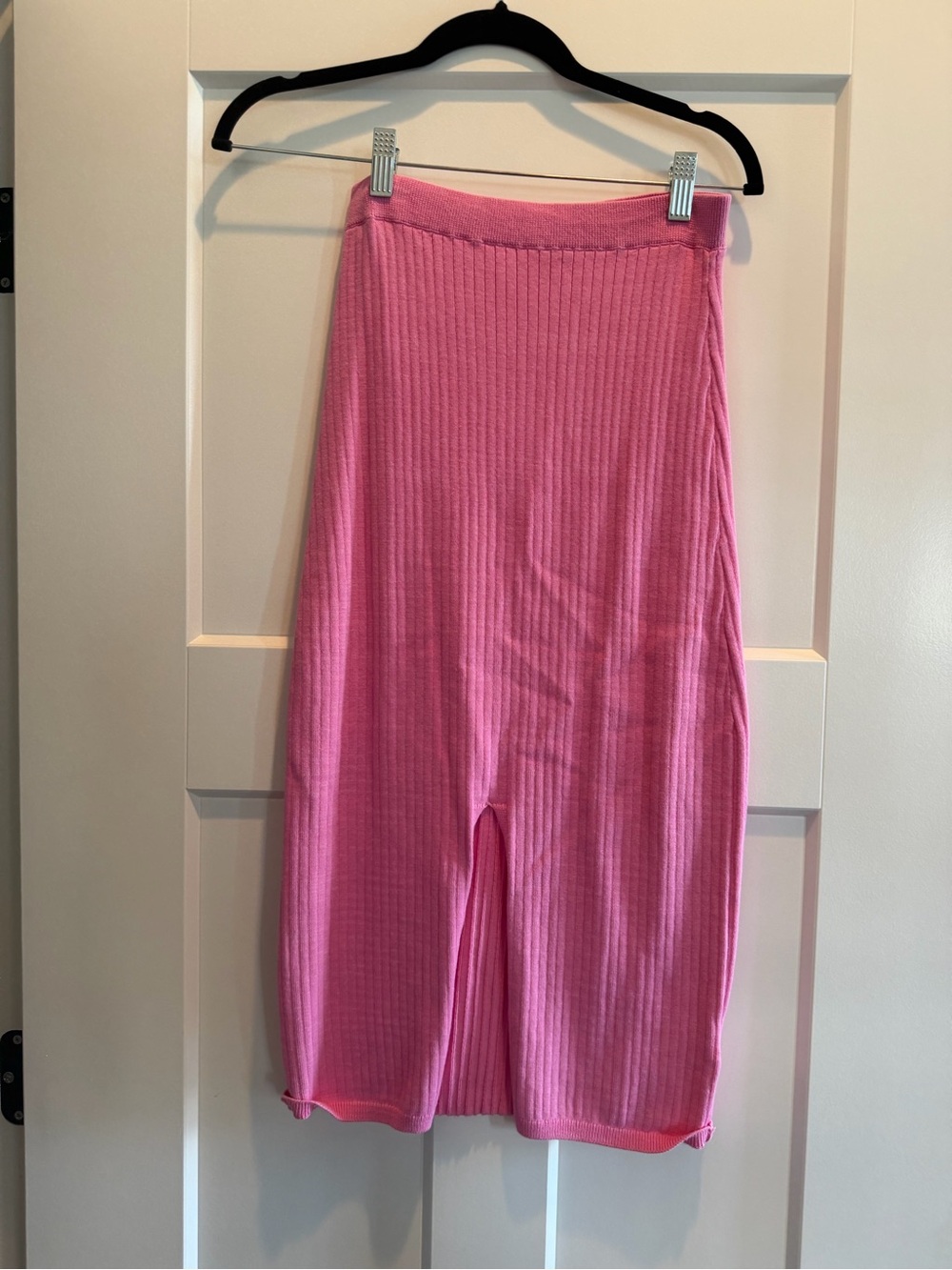 Free People Pink Ribbed Midi Skirt with Front Slit